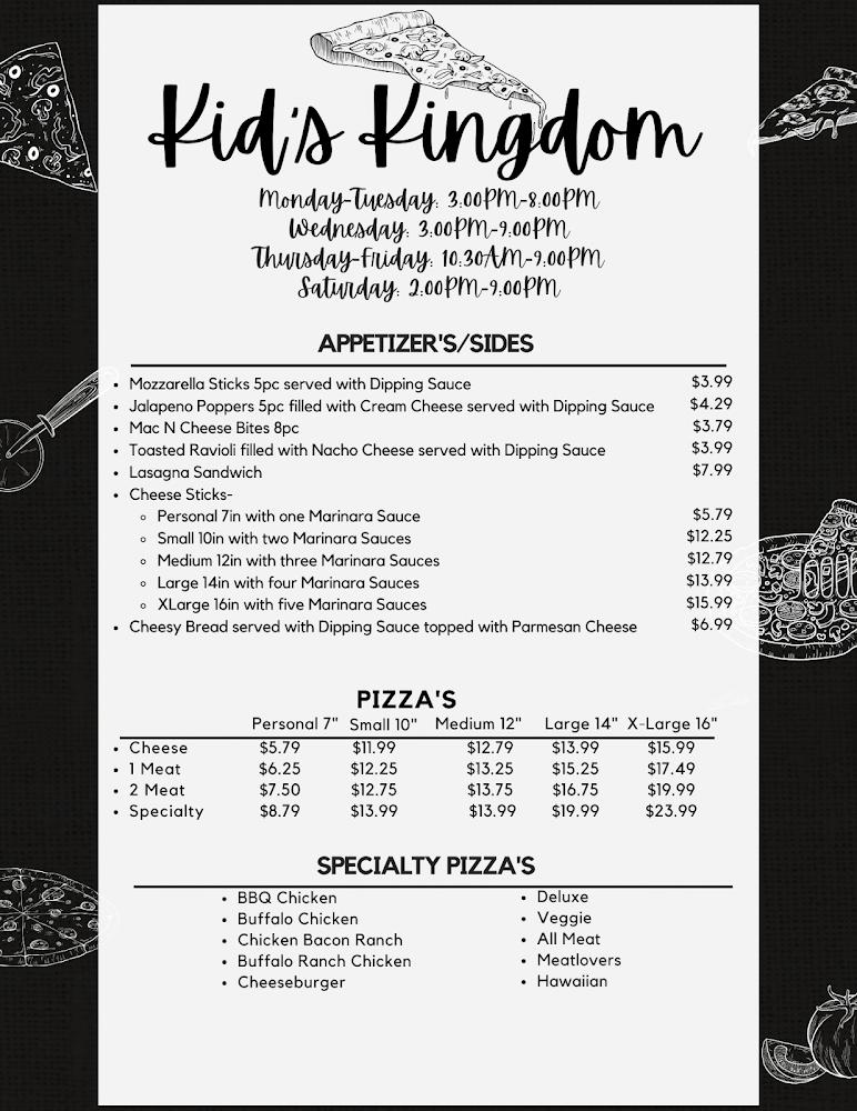 Kids Kingdom Arcade and Pizza Menu image 2